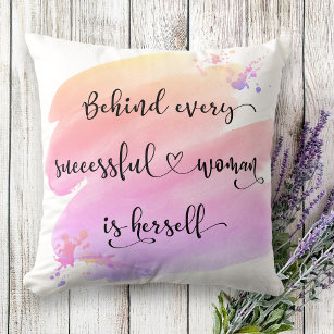 Successful Woman, Pink Ombre Watercolor Typography Throw Pillow