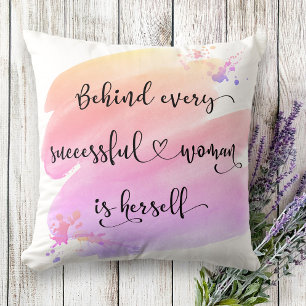 Successful Woman, Pink Ombre Watercolor Typography Throw Pillow