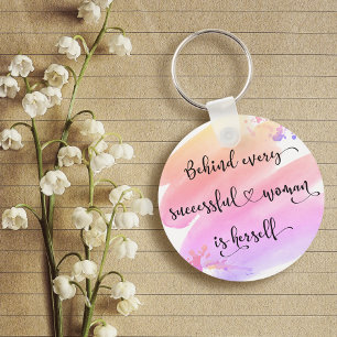 “Successful Woman” Pink Watercolor Chic Typography Keychain