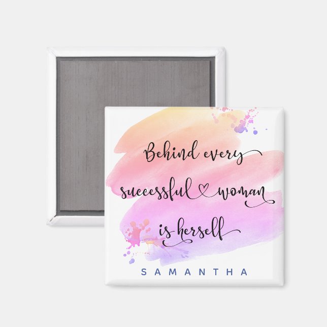 Successful Woman Pink Watercolor Typography Custom Magnet (Front/Back)
