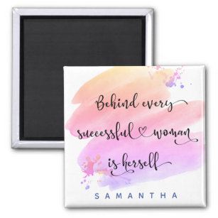 Successful Woman Pink Watercolor Typography Custom Magnet