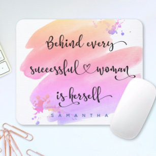 Successful Woman Pink Watercolor Typography Name Mouse Pad