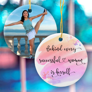 Successful Woman, Pink Watercolor Typography Photo Ceramic Ornament