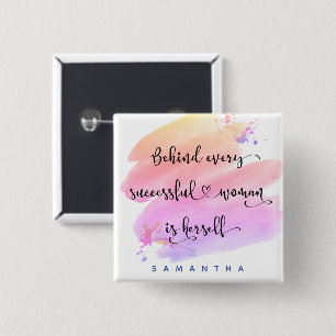 Successful Woman Quote Bold Pink Watercolor Script 2 Inch Square Button
