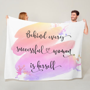 Successful Woman Quote Pink Purple Watercolor Fleece Blanket