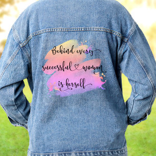 Successful Woman Quote Script Pink Watercolor Chic Denim Jacket