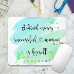 Successful Woman Script Monogram Blue Watercolor  Mouse Pad<br><div class="desc">“Behind every successful woman is herself.” So who needs Prince Charming? Make your own “happily ever after” and embrace “girl power” whenever you use this stylish, colorful inspirational feminist custom name mousepad with sweet black handwritten script typography overlaying an aqua turquoise blue green ombre watercolor splash. Just type in the...</div>