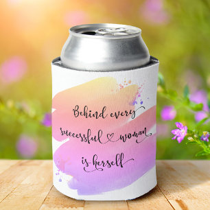 Successful Woman Script Pink Purple Watercolor Can Cooler