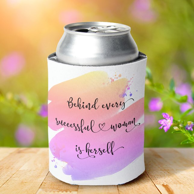Successful Woman Script Pink Purple Watercolor Can Cooler (Creator Uploaded)