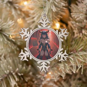 Succubus Contact at Crossroads: Anime Lilin Demon Snowflake Pewter Christmas Ornament