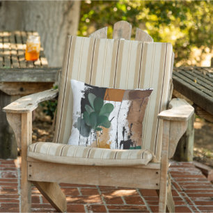 Succulants and splatter abstract art outdoor pillow