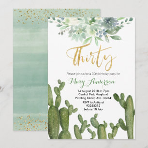 Succulent 30e anniversaire Invitation cactus