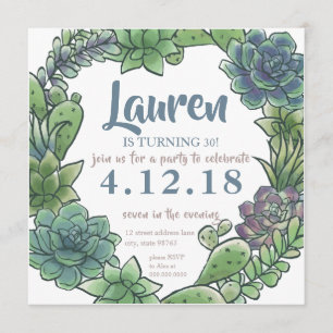 Succulent Adult Birthday any age turning 30 card