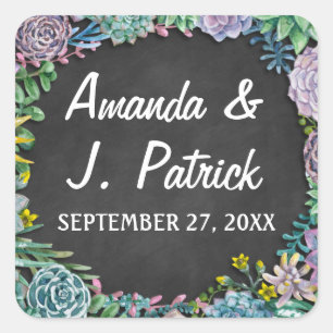Succulent and Chalkboard Wedding Favour Stickers