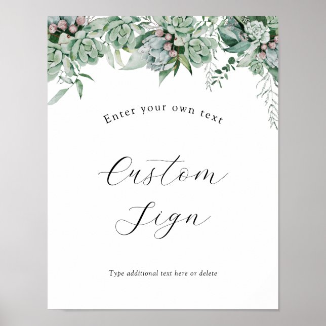 Succulent and Eucalyptus Greenery Custom Text Sign (Front)
