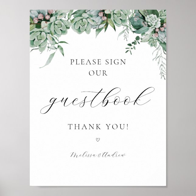 Succulent and Eucalyptus Greenery Guestbook Sign  (Front)