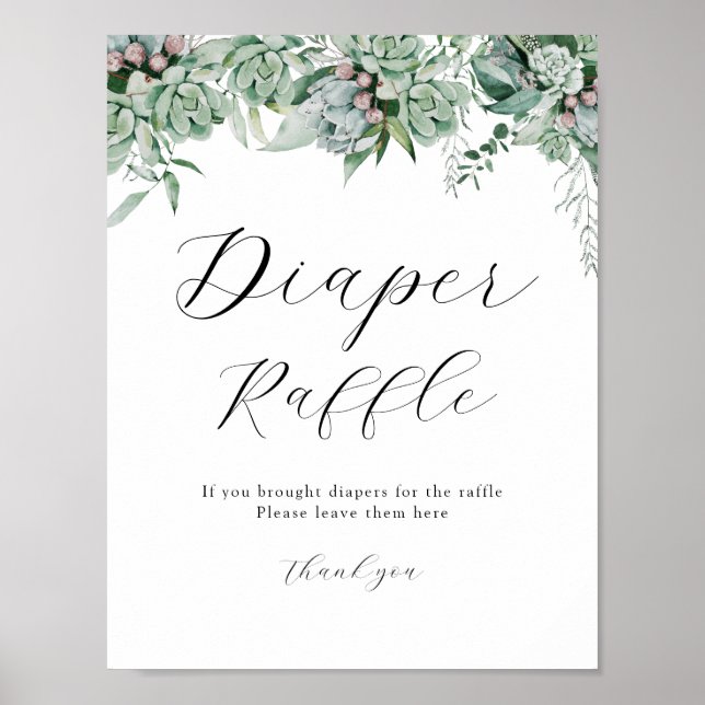 Succulent and Eucalyptus Greenery Raffle Sign (Front)