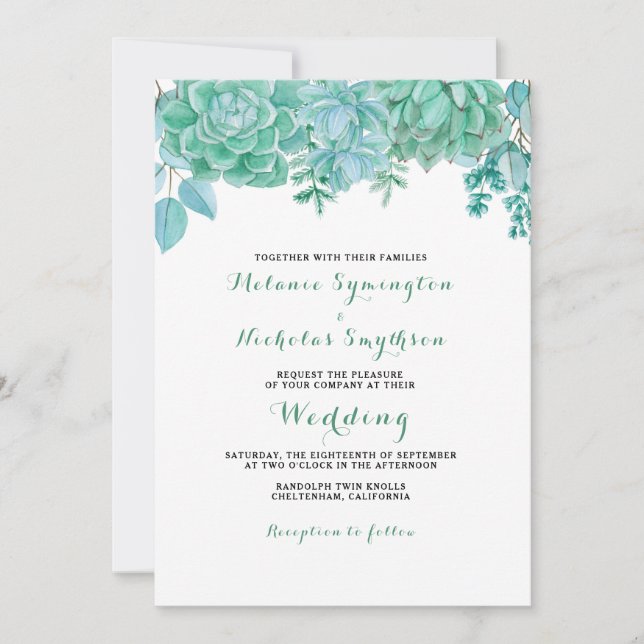 Succulent and eucalyptus wedding invite 3961 (Front)
