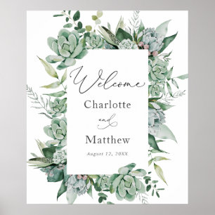 Succulent and Eucalyptus Wedding Welcome Sign