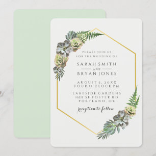 Succulent and Gold Geometric Wedding Invitation