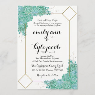 Succulent and Gold Wedding Invitation