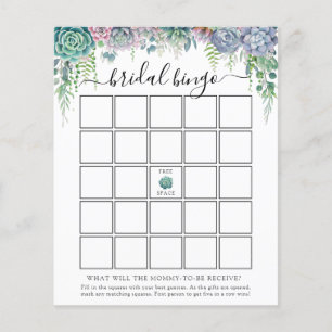 Succulent and Greenery Bridal Bingo Game Card