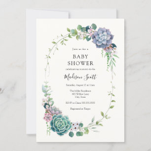Succulent and Greenery Frame Baby Shower Invitation