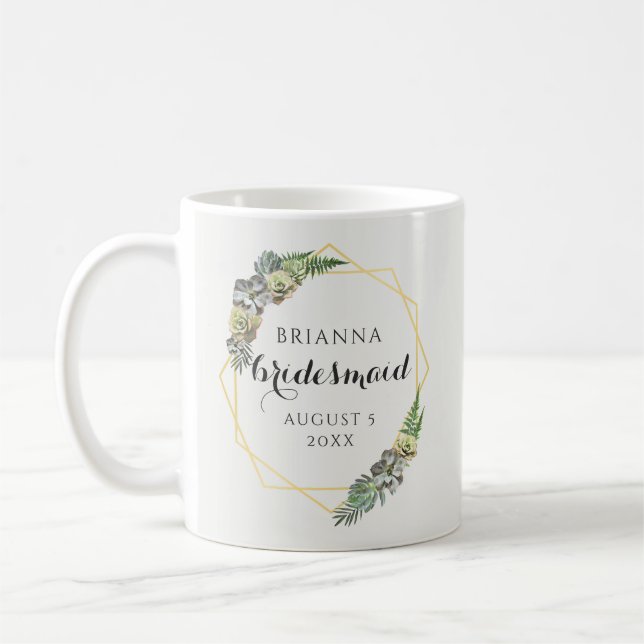 Succulent and Greenery Geometric Wreath Wedding Coffee Mug (Left)