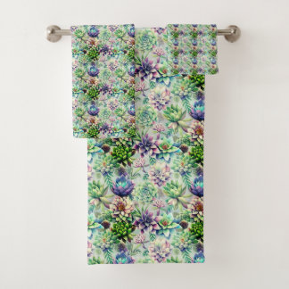 Succulent and Thistle Botanical Garden Bath Towel Set