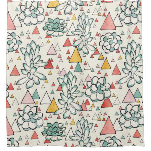Succulent and triangles Shower Curtain