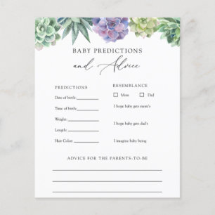 Succulent Baby Advice and Predictions Card