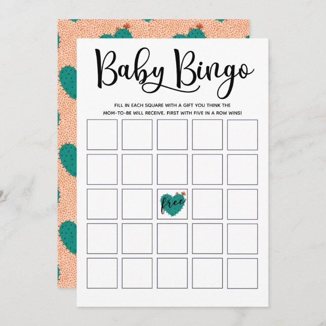 Succulent Baby Shower Bingo Card (Front/Back)