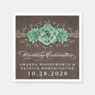 Succulent Baby's Breath Rustic Wedding Napkins
