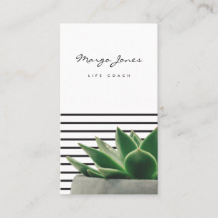 Succulent Black and White Stripes Business Card