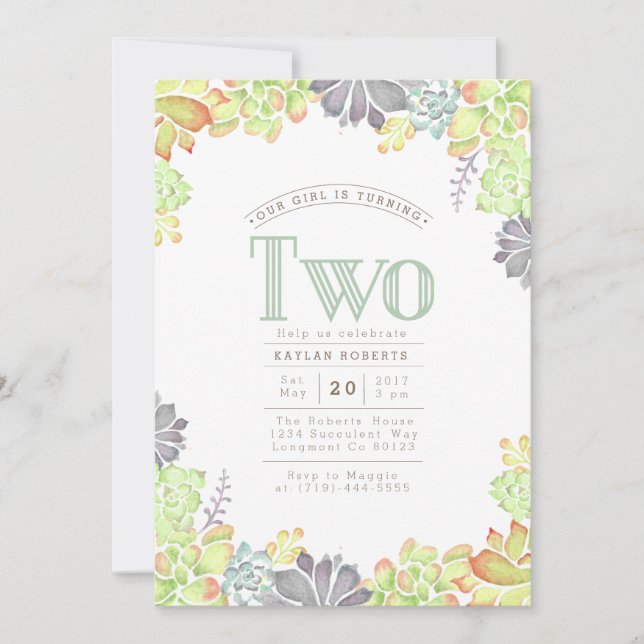Succulent Bliss Watercolor | Birthday Party Invite (Front)