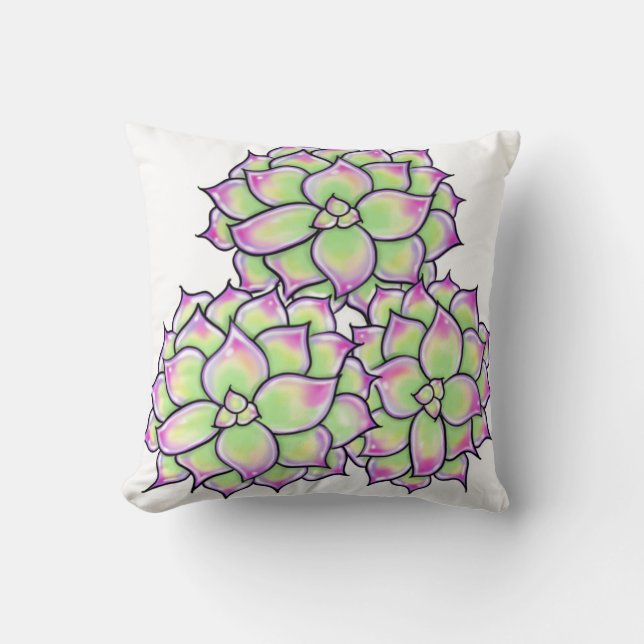 Succulent Bloom Colourful Succulents, cacti desert Throw Pillow (Front)