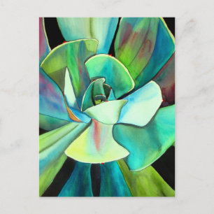 Succulent blue and green desert watercolour art postcard