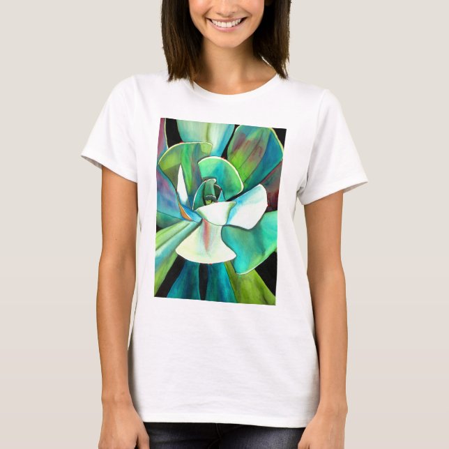 Succulent blue and green desert watercolour art T-Shirt (Front)