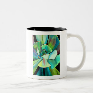 Succulent blue and green desert watercolour art Two-Tone coffee mug