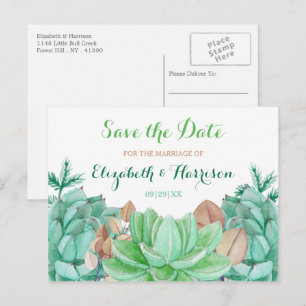Succulent Bouquet Botanical Floral Save The Date Announcement Postcard