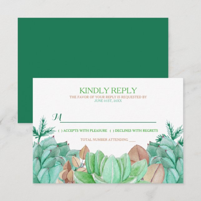 Succulent Bouquet Botanique Floral Mariage RSVP (Devant / Derrière)