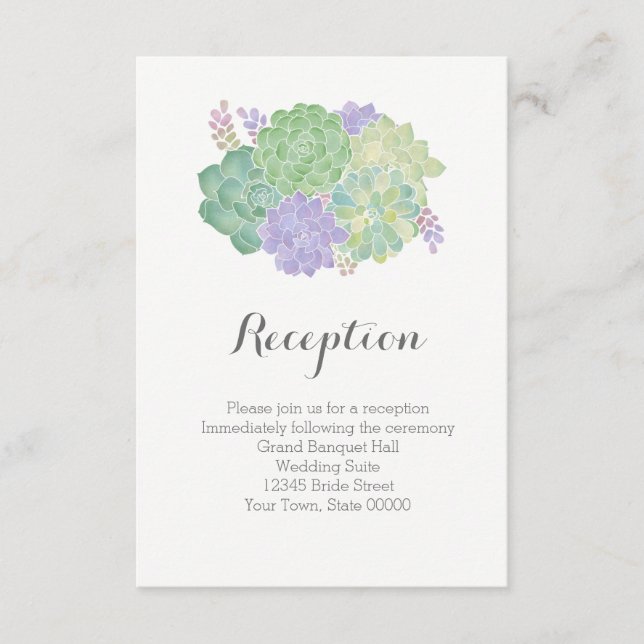 Succulent Bouquet Elegant Wedding Reception Info Enclosure Card (Front)