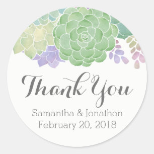 Succulent Bouquet Elegant Wedding Thank You Classic Round Sticker