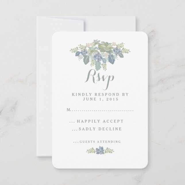 Succulent Bouquet Floral Wedding RSVP Response (Front)