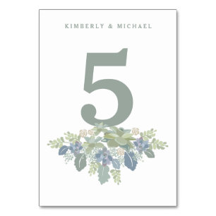 Succulent Bouquet Floral Wedding Table Number Card