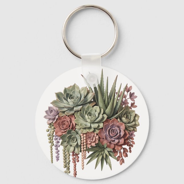 Succulent Bouquet Green Pink Keychain (Front)