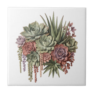 Succulent Bouquet Green Pink Tile