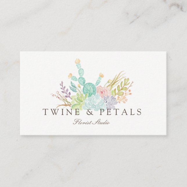 Succulent Bouquet Watercolor | Business Card (Front)