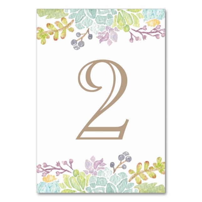 Succulent Bouquet Watercolor | Table Number (Front)