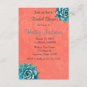 Succulent Bridal Shower Watercolor Orange Lace Invitation